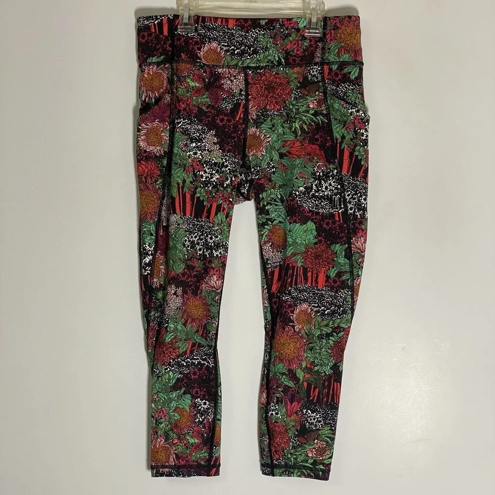 Lululemon Wunder Under Crop Leggings Womens 10 Multicolor Floral Zen Garden Boho